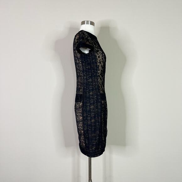 Tadashi Shoji | Black Lace Nude Illusion Formal Cocktail Designer Mini Dress 2 - Picture 5 of 10